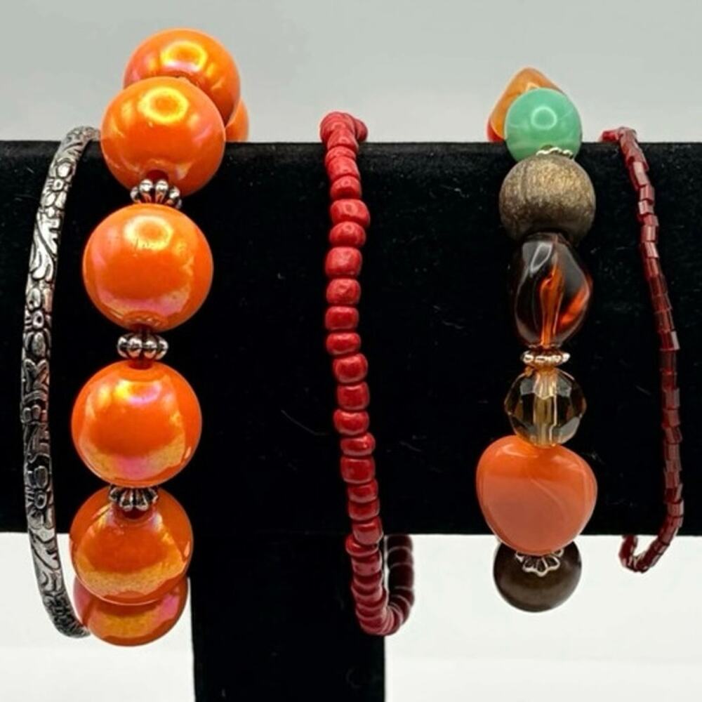Brown & Orange Beaded Bracelet Bundle